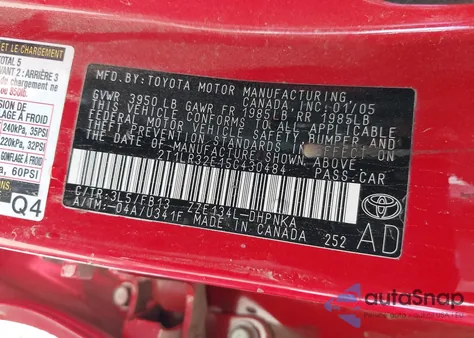 2005 Toyota Matrix Xr из США, поврежденный, VIN 2T1LR32E15C430484